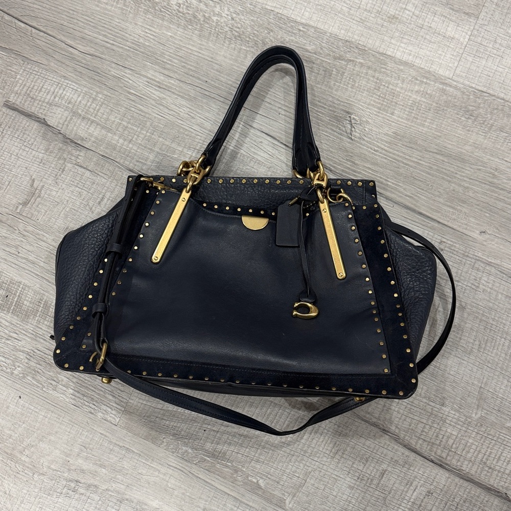 Navy Studded Leather Handbag - Picture 2 of 6